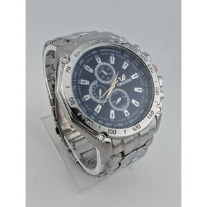 Orlando Watch Men 45mm Case Blue Dial 8" Silver Band- New Battery